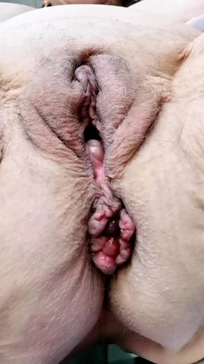 White stockings, huge tits and pussy close up