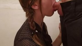 Awesome hands free blowjob with tongue from my secretary while office renovation