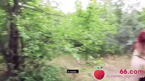Naughty red head teen gives a wild public blowjob