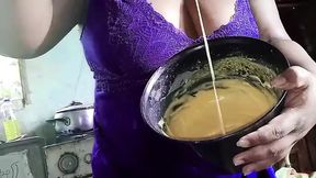 Juicy momma takes cum-filled kitchen cakes without any flappy straps