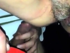 Hairy creampie through the gloryhole