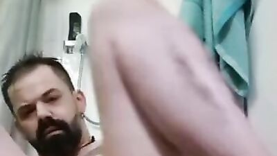 Taking a quick shower then fucking my ass with big dildo