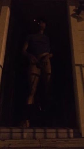 Public jack-off outside apartment