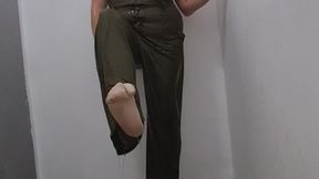 Shower wet look and sock play in jumpsuit