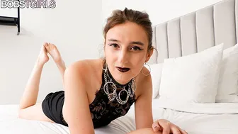 Brunette Tgirl Mandi Jules Strips Teases and Pounds Herself with Dildo