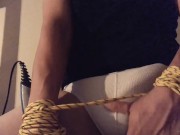 Asian Guy Massages His Hard Cock at Sunset with Loud Moaning