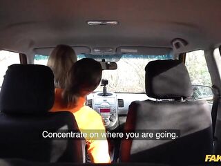 Fake Driving School - Hot golden-haired woman having her vagina slammed in a car