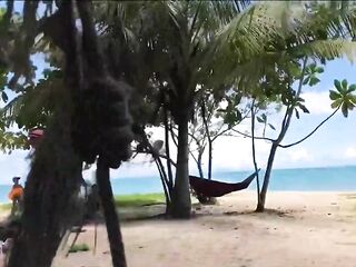 German blonde is getting fucked on the beach, after giving a blowjob to a handsome stranger