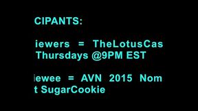 AVN 2015 nom Asian Harriet SugarCookie masturbate while interviewed on LotusCast