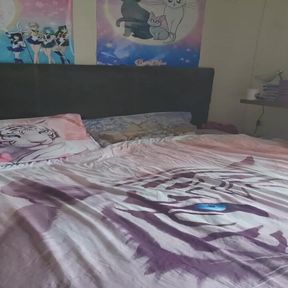 BELLY PLAY AND MASSAGE WITH ROSE CREAM IN RED WIG