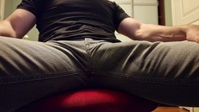 POV you are hiding under my desk and im rubbing my big bulge