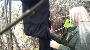 Blonde in the Forest Fucks Standing up with a Stranger on Camera
