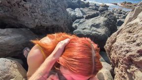 POV: Risky Public Blowjob, My Readhead Girlfriend Sucks My Dick on the Beach (dia Ita)