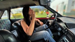 Sexy taxi girl will take you wherever you want with her old car