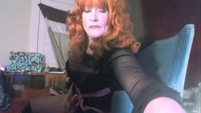 SEXY RED HEADED TRANNY Ms.Head swallows her 8&quot_ vibrating dildo