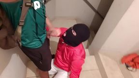 masked closeted guy sucks bahian’s big cock on fire escape