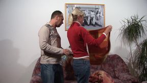 Horny German tatood wife fucked on the sofa by  her husband