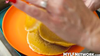 My breakfast in bed is my busty wife Piper Press mouth watering body
