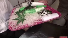 Naked Woman Serves Delicious Sushi for Businessmen - Erotic Fantasy Scene