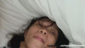 Little Thinyone watching porn and gives work for fingers and mouth