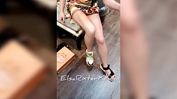 Hot wife flashing in public in shoe store, no panties.  ElsaRixterXXX