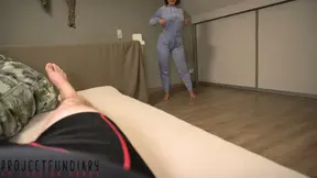 Stepsister glory hole sex in blue tracksuit