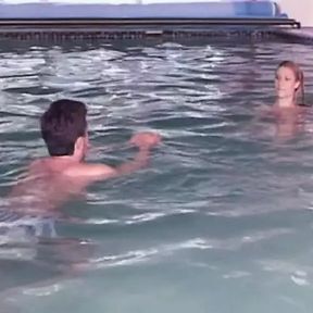 Slutty French teen ass fucked by the pool