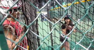 Big booty black girl Jayla Foxx gets fucks a meaty cock at the batting cages