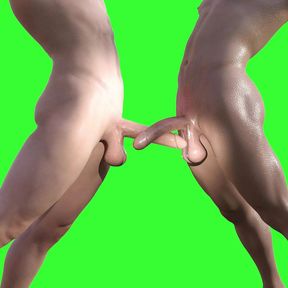 Two 3d muscle men dick frotting