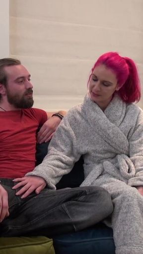 Colored hair Amber Deen screwed from behind by Jonny Cooer on the couch