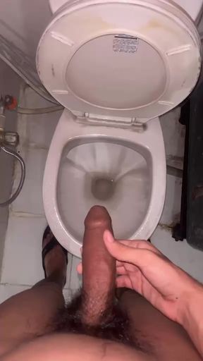 Hairy uncut cock gets a solo jerk off and piss shower