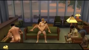 All male Sims having sex in the library area