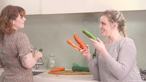 redhead emberly adams packs charlie forde s cunt with some veggies!