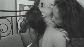 Hot Lesbian Brunettes Penelope and Nidia in Black Lingerie