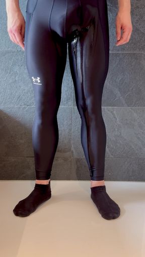 First I pee in my running tights, then I jerk off