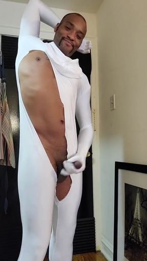 Kenniejai Plays in White Spandex Suit