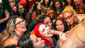 ”Horny party girls get some cocks swinging in their faces”