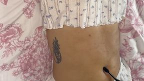 Bed time belly button tickling
