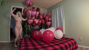 Blonde Bombshell Rides Balloons in Valentine's Day Tease