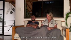 My horny brother-in-law is staying over, so I decide to ride his big, hairless cock with my MILF pussy until it's full of cum!