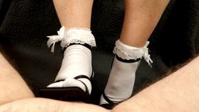 Trailer: shoejob in white socks and black strappy heels