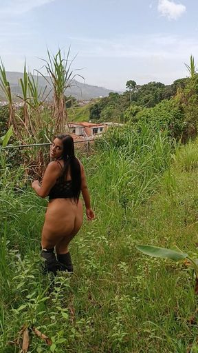 Big ass latina girl walking nude outdoors