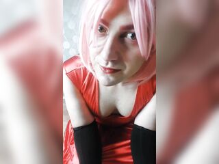 Natural Titties Feminine Male in Red Suit