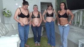 Beautiful ladies roll up their bellies into fat rolls
