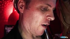 Their natural big tits bounce all around the strip club during an intense threesome action