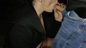 Hot milf with big tits gives an intense amateur blowjob in the park