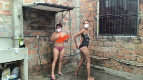 They Wet Their Mature and Sexualized Bodies in Their Neighborhood's Shower.