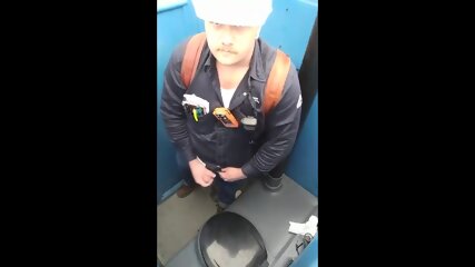 Worker Bear Jerks Off & Cum in Porty Potty at Work