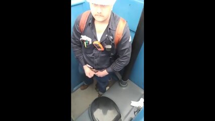 Worker Bear Jerks Off & Cum in Porty Potty at Work