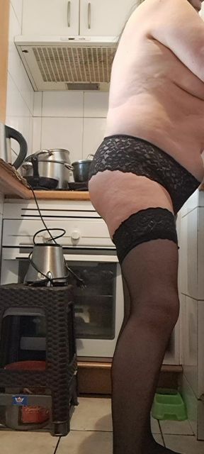 Stepmommy in Stockings and Panties in the Kitchen